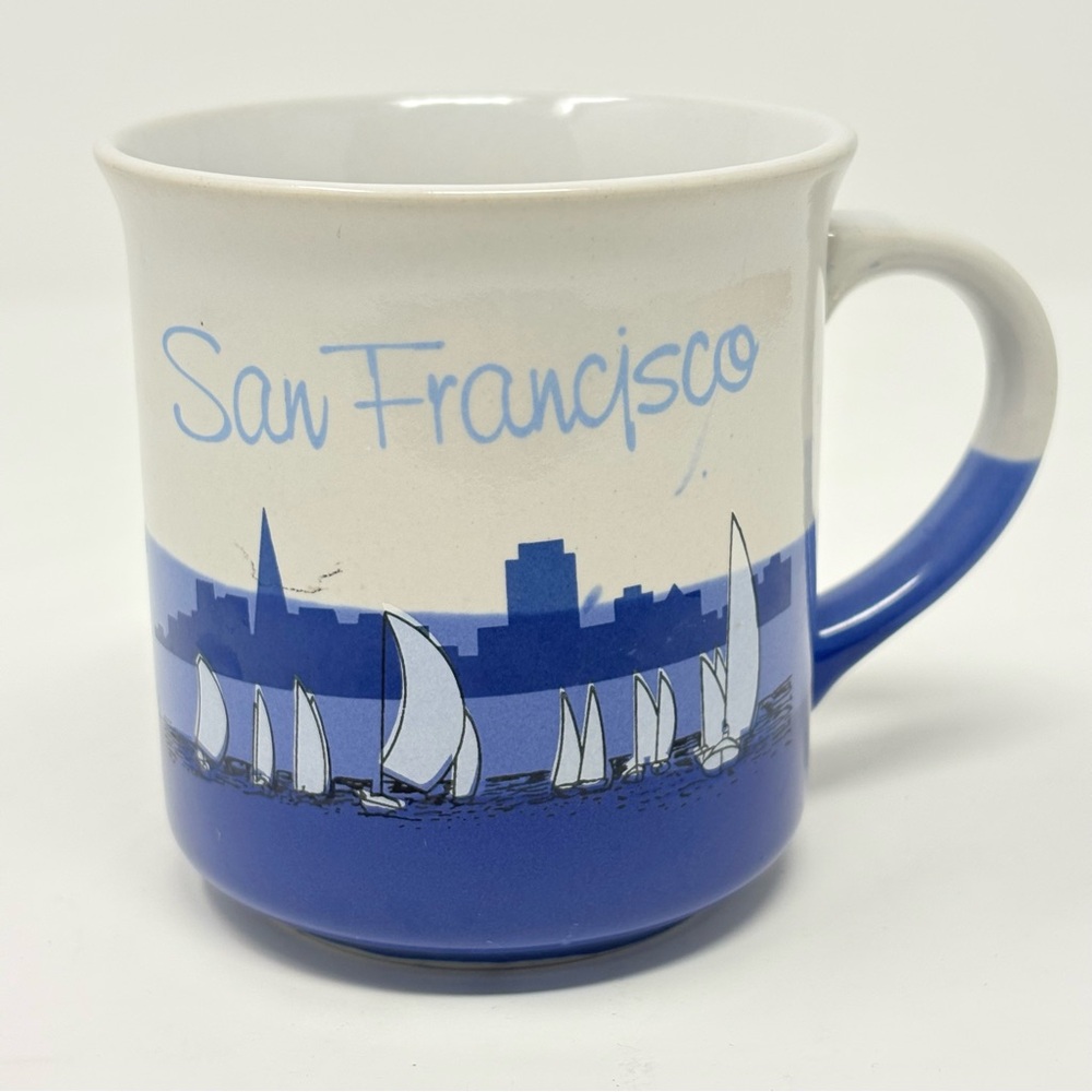 New! San Francisco Sailboat Coastline Blue Coffee Mug 12oz Made in Korea